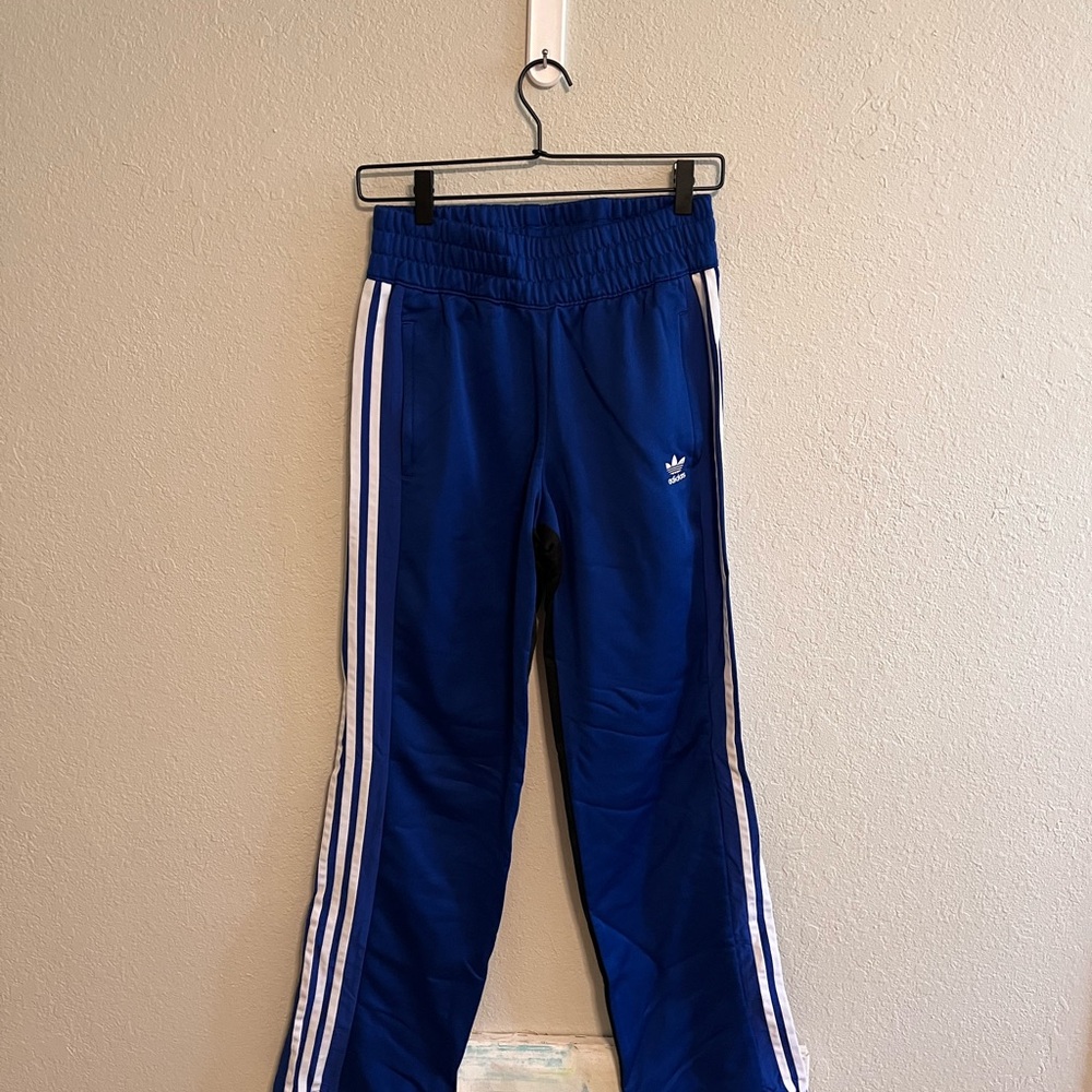 Adidas women’s Royal Blue Joggers with White Stripes